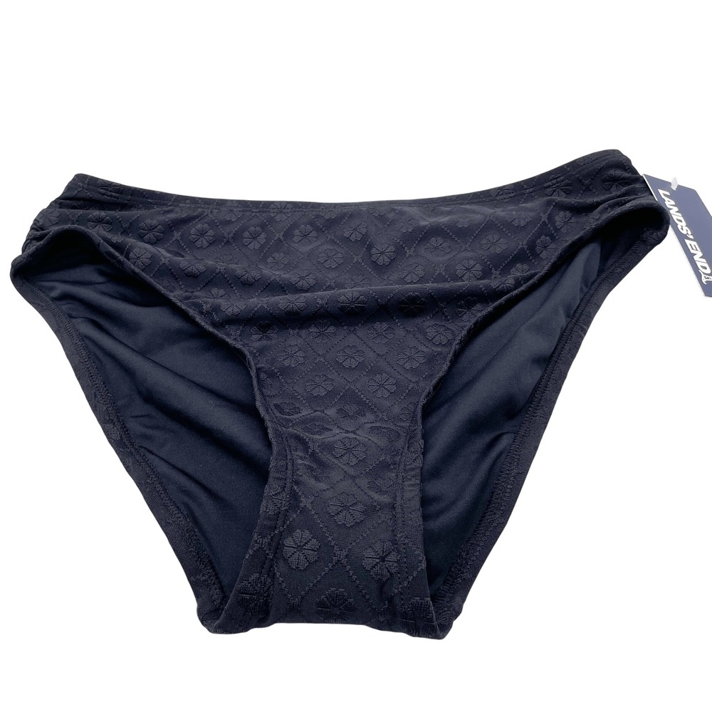 Lands' End Women's Black Floral Eyelet Textured Bikini Bottom Size Small